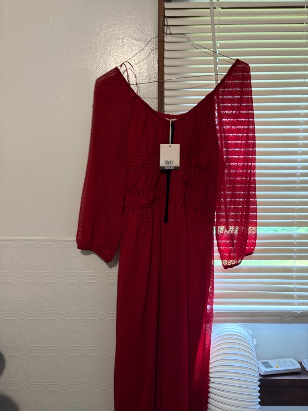 LC Lauren Conrad Red Sheer Long-Sleeve Maxi Dress